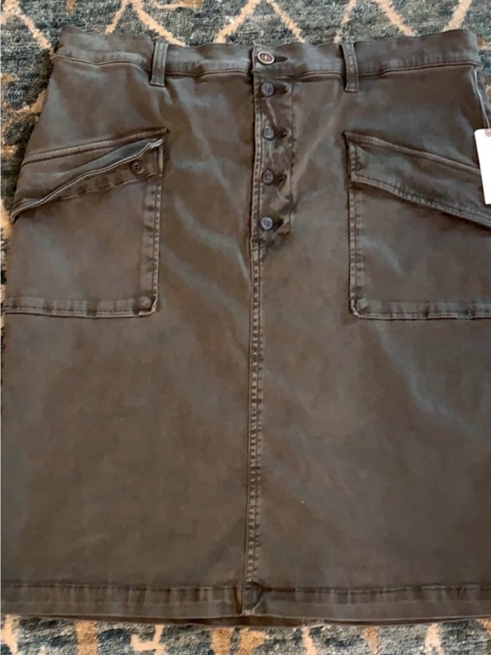Anthropologie Dark Olive Cargo Utility Skirt with Button Fly